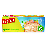 Glad Zipper Food Storage Plastic Sandwich Bags, 6.63 x 5.88, Clear, 50 Bags/Box (57263BX)