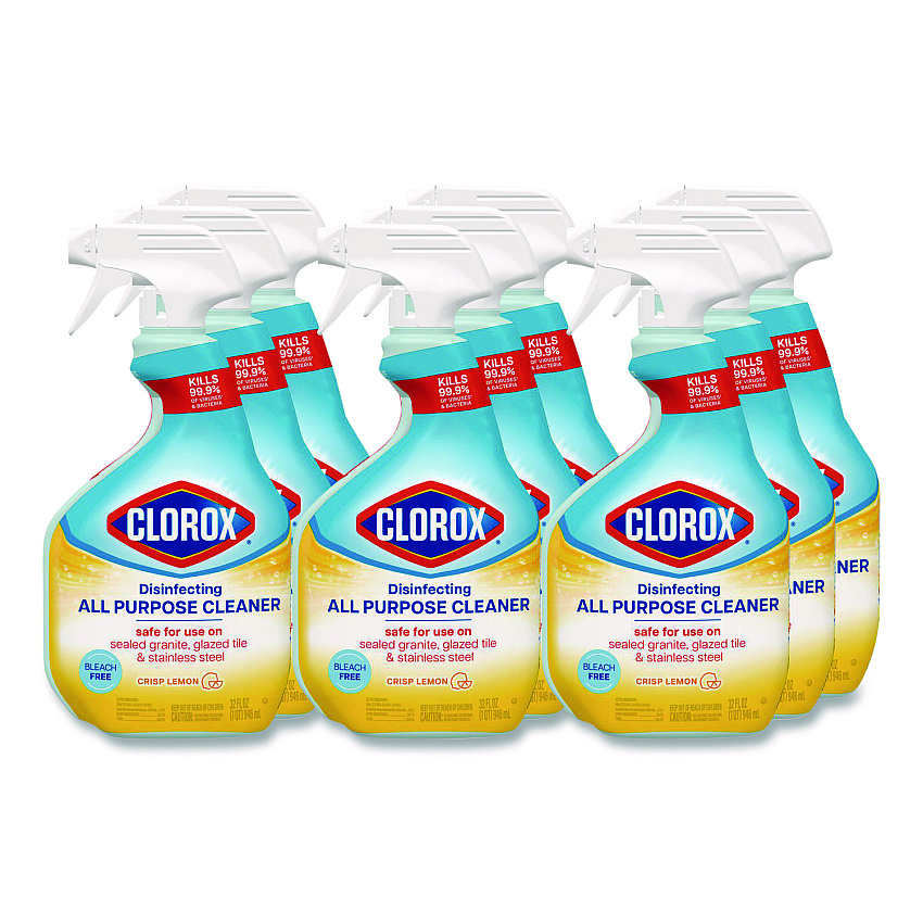 Clorox Disinfecting All Purpose Cleaner Spray, Crisp Lemon Scent, 32 oz Bottle, 9/Carton (60044CT)