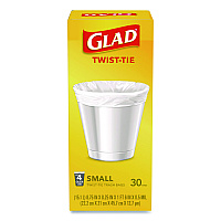 Glad Small Twist-Tie Trash Bags, 4 gal, 0.74 mil, 23 x 21.63, White, 30/Box (78817EA)