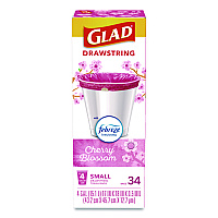Glad OdorShield Small Drawstring Trash Bags, 4 gal, Cherry Blossom Scent, 0.5 mil, 18