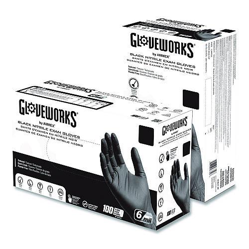 GloveWorks by AMMEX Nitrile Exam Gloves, 2X-Large, Black, 100/Box (GWBEN49100BX)