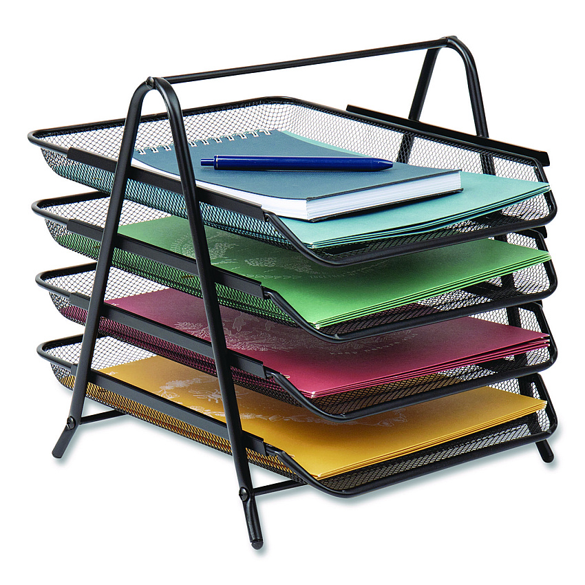 Tiered Metal Mesh Desk Tray Organizer, 4-tier, Letter Size, 13.75 X 12 X 12.5, Black