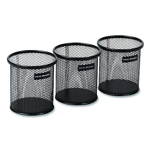 Mind Reader Metal Mesh Utensil Holder, 3.5" dia x 3.7"h, Black, 3/Pack (CLIPMESH3BLK)