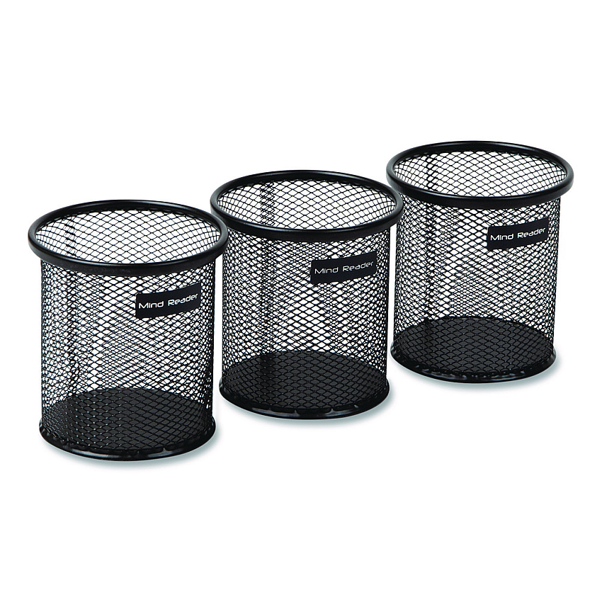 Mind Reader Metal Mesh Utensil Holder, 3.5" dia x 3.7"h, Black, 3/Pack (CLIPMESH3BLK)
