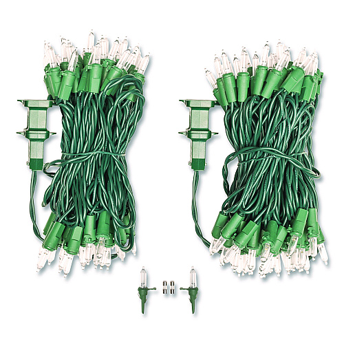 Global Printed Products Indoor/Outdoor LED Holiday String Lights, 60 Bulbs/String, 25 ft String, White/Green Wire, 2 Strings (EGPHLGWWL)