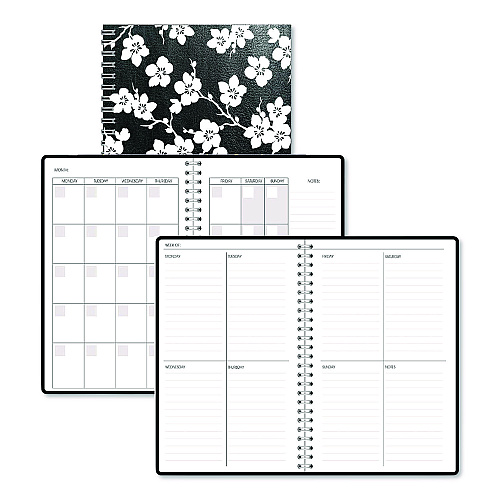 House of Doolittle Recycled Non-Dated Monthly/Weekly Planner, Cherry Blossoms, Black/White Cover, Undated (212152)