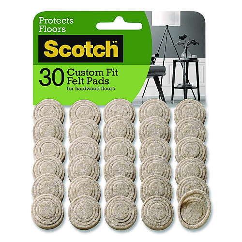 Scotch Custom Fit Felt Pads, 1.5" dia, Beige, 30/Pack (SP884NA)