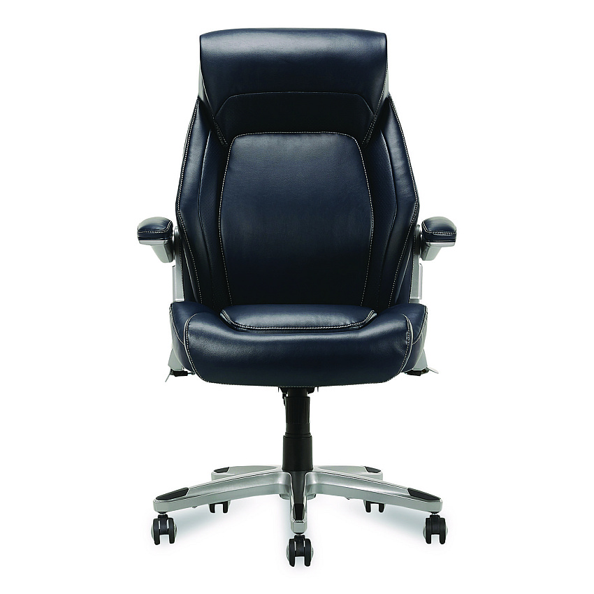 La-Z-Boy Meyer Bonded Leather Executive Chair, Supports Up to 275 lb, 19" x 22.75", Navy Seat, Navy/Back, Silver Base (60082NVYCC)