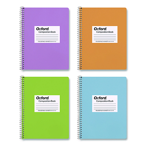 Oxford Spiralbound Composition Books, Medium/College Rule, Assorted Cover Colors, (80) 9.75 x 7.5 Sheets, 4/Pack (64947)