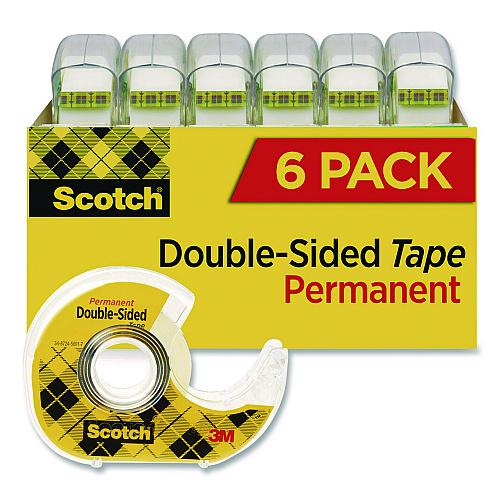 Scotch Double-Sided Permanent Tape in Handheld Dispenser, 1" Core, 0.5" x 500", 6/Pack (6137H2PCMP)
