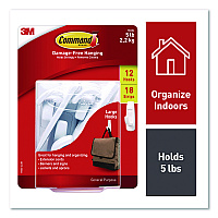 Command General Purpose Hooks, Large, Plastic, White, 5 lb Capacity, 12 Hooks and 18 Strips/Pack (17003CLUB)