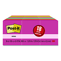 Post-it Original Pads in Poptimistic Collection Colors, 1.38" x 1.88", 100 Sheets/Pad, 18 Pads/Pack (65318AU)