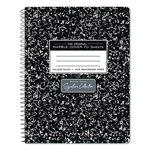Roaring Spring Signature Collection Spiralbound Composition Book, Medium/College Rule, Black Marble Cover, (70) 9.75 x 7 Sheets (10111)