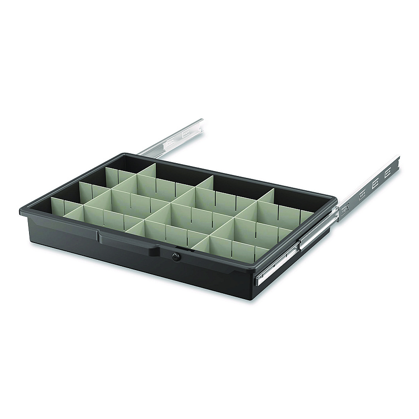Lockable Slide Drawer with Dividers for Suncast Commercial Full-Size Housekeeping Carts HKC1000/HKC2000, Plastic, Black (HKCDRW2)