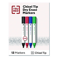 TRU RED Tank Dry Erase Markers, Broad Chisel Tip, Assorted Colors, 12/Pack (TR61454)