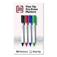 TRU RED Pen Dry Erase Markers, Bullet Fine Tip, Assorted Colors, 12/Pack (TR61455)