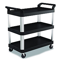 Suncast Commercial Three-Shelf Service Cart, Metal/Plastic, 3 Shelves, 300 lb Capacity, 20" x 39.85" x 38.17", Black (RC2040)