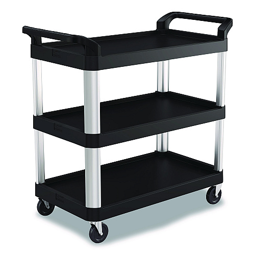 Suncast Commercial Three-Shelf Service Cart, Metal/Plastic, 3 Shelves, 300 lb Capacity, 20" x 39.85" x 38.17", Black (RC2040)