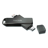 SanDisk Dual Phone USB 3.2 Type-C/Lightning Flash Drive, 128 GB, Black (IX70N128GAG6)