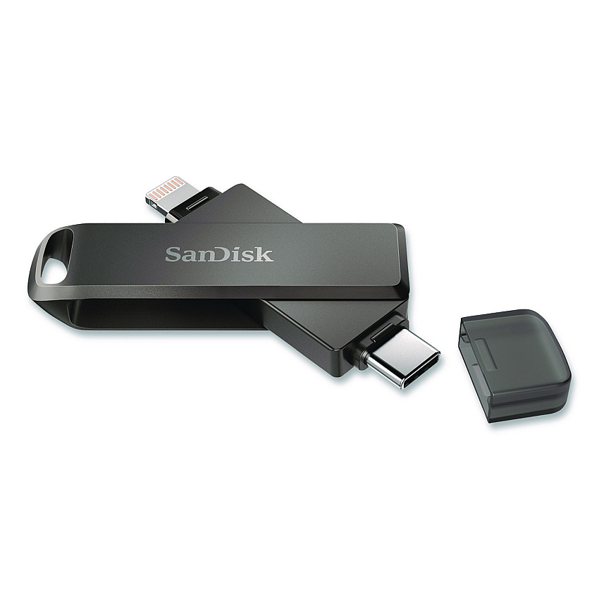 SanDisk Dual Phone USB 3.2 Type-C/Lightning Flash Drive, 128 GB, Black (IX70N128GAG6)