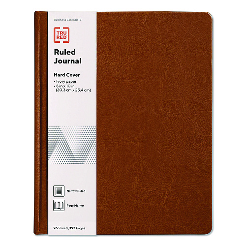 TRU RED Hardcover Business Journal with Elastic Closure, 1-Subject, Narrow Rule, Cognac Cover, (96) 10 x 8 Sheets (TR61951)