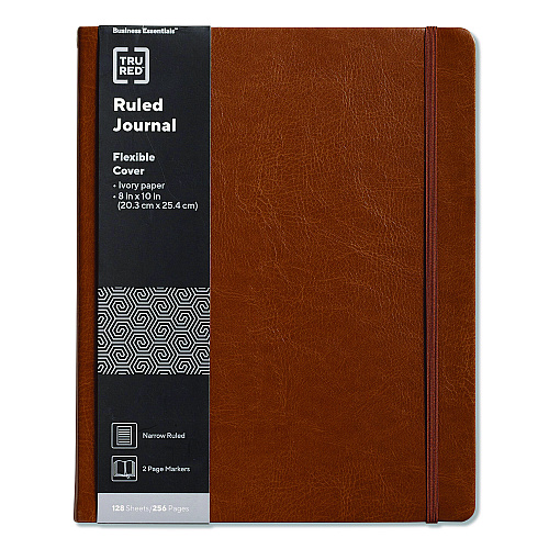 TRU RED Flexible-Cover Business Journal with Elastic Closure, 1-Subject, Narrow Rule, Cognac Cover, (128) 10 x 8 Sheets (TR61953)