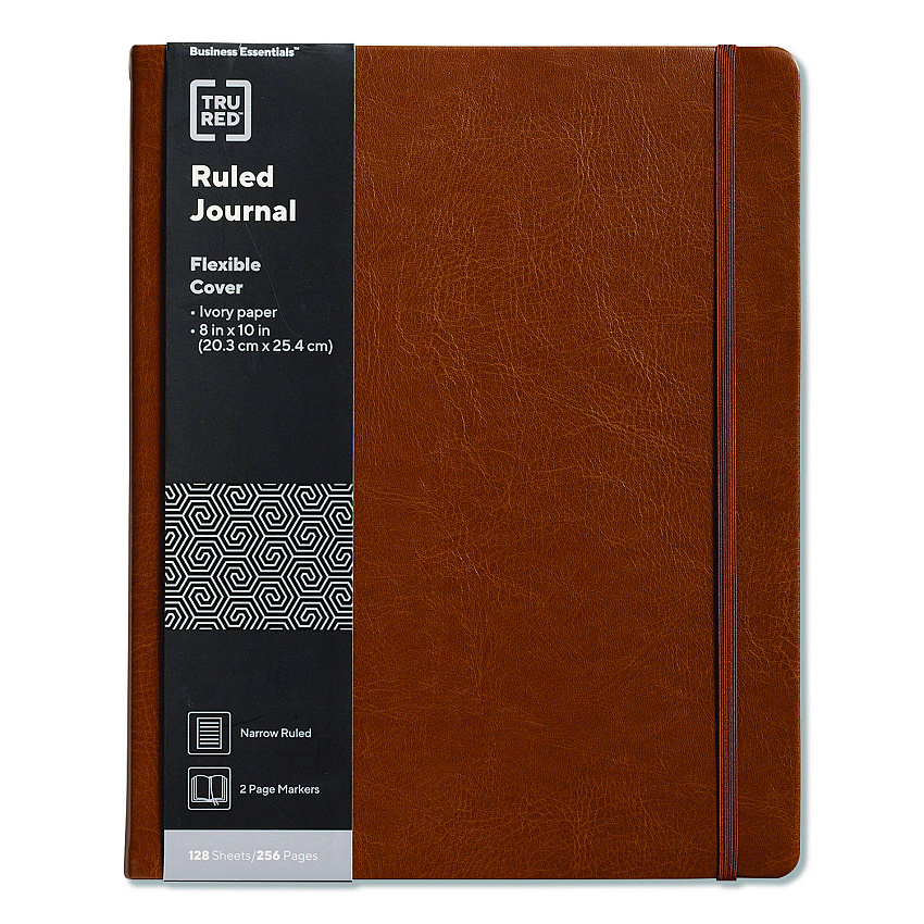 TRU RED Flexible-Cover Business Journal with Elastic Closure, 1-Subject, Narrow Rule, Cognac Cover, (128) 10 x 8 Sheets (TR61953)