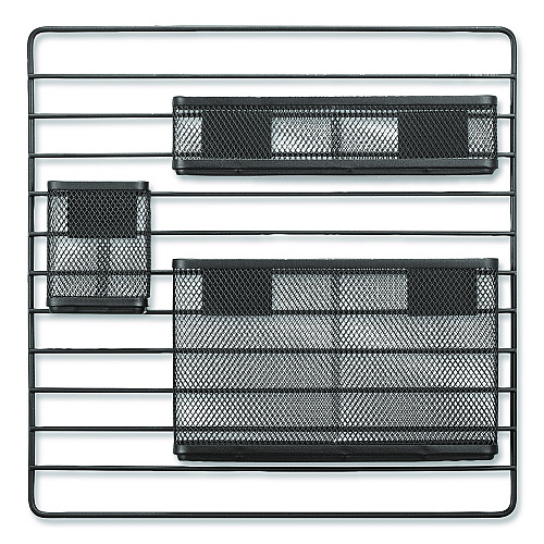 TRU RED Metal Mesh 3-Compartment Cubicle/Wall-Mount Office Supplies Organizer, 15" x 15", Black (TR61967)
