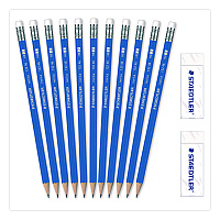 Staedtler Pre-Sharpened Wooden Pencils with (20) Block Erasers, HB #2 Black Lead, Blue Barrel, 250/Pack (13246C250)