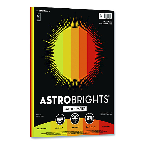 Astrobrights Color Paper - "Solar Sparks" Assortment, 24 lb Bond Weight, 8.5 x 11, Assorted Yellow and Orange Colors, 100/Pack (91530)