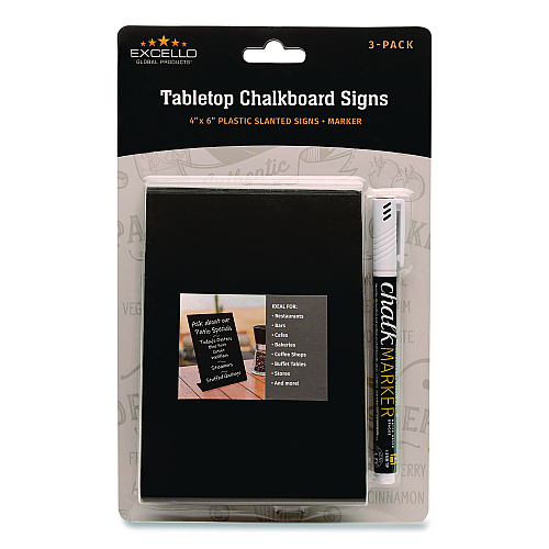 Excello Global Products Tabletop Chalkboard Signs, Black Surface, 4 x 6, 3/Pack (EGPHD0509S)