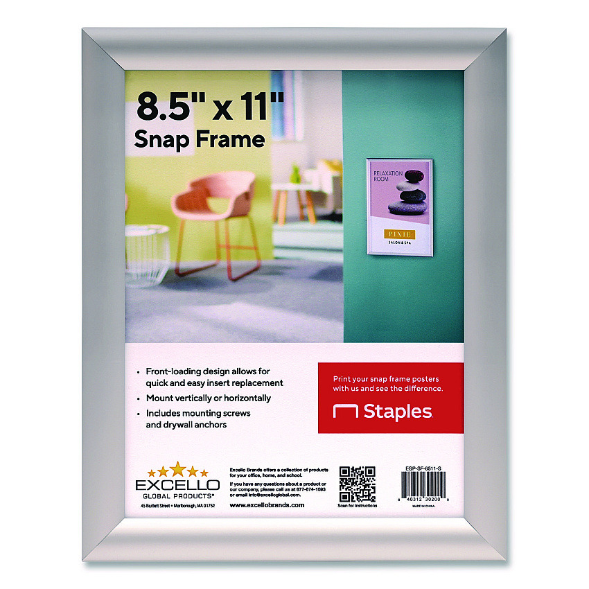Excello Global Products Poster Holder, Aluminum, 8.5 x 11, Silver (EGPSF8511S)