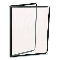 Excello Global Products Menu Holder For 8.5 x 11 Menus, Portrait Orientation, 4-View, 9.6 x 12 Holder, Clear/Black/Silver, 10/Pack (SPLSMENU4)