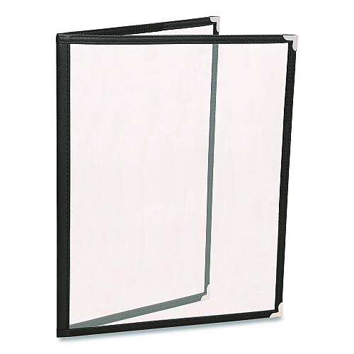 Excello Global Products Menu Holder For 8.5 x 11 Menus, Portrait Orientation, 4-View, 9.6 x 12 Holder, Clear/Black/Silver, 10/Pack (SPLSMENU4)