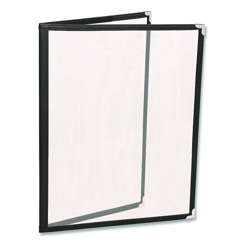 Excello Global Products Menu Holder For 8.5 x 11 Menus, Portrait Orientation 4-View, 9.6 x 11.9, Clear/Black/Silver (SPLSMENU41PK)