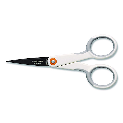 Fiskars SoftGrip Nonstick Scissors, 5" Long, Straight White/Gray Handle (1069763)