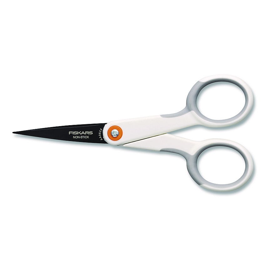 Fiskars SoftGrip Nonstick Scissors, 5" Long, Straight White/Gray Handle (1069763)