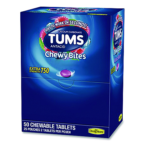 Lil' Drug Store TUMS Antacid Chewy Bites, 2 Tablets/Pouch, 25 Pouches/Box (81518)