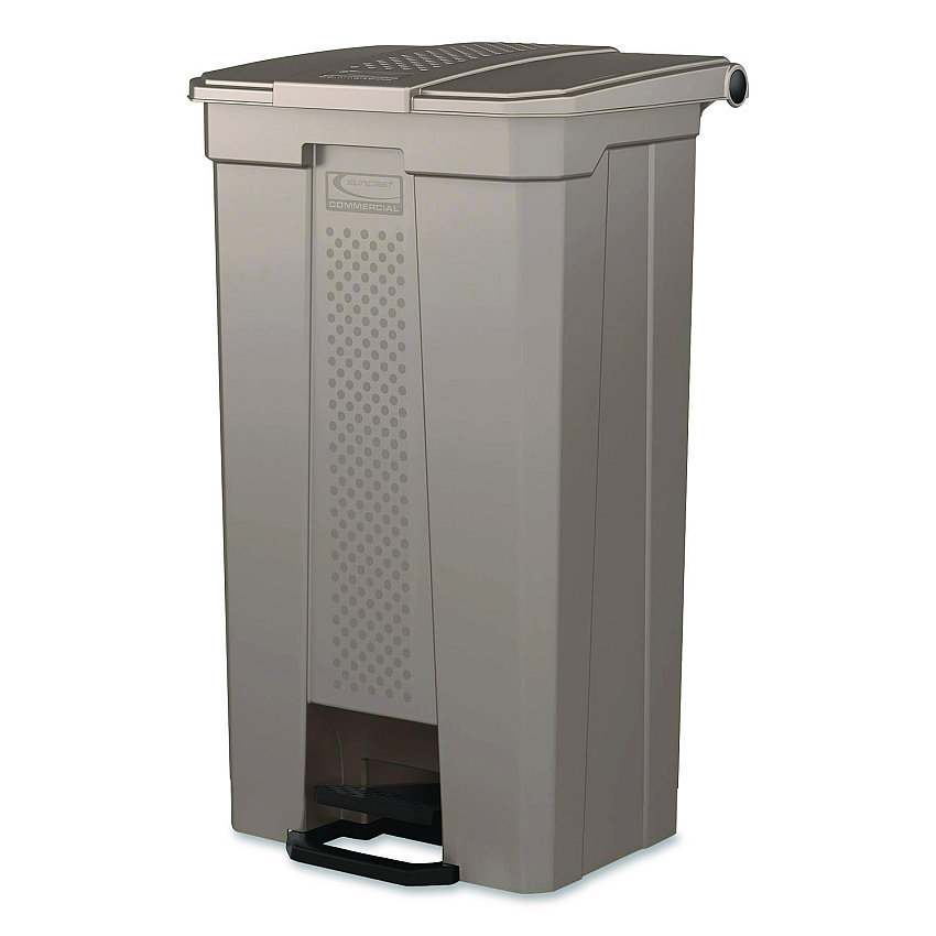 Suncast Commercial Step-On Trash Can, 23 gal, Resin, Platinum Metallic (TCST23)
