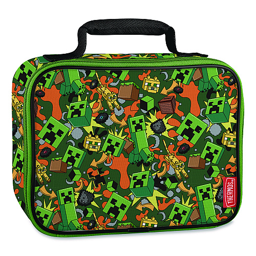 Thermos Minecraft Soft Lunch Box, 9.5" x 3.75" x 7.5", Green/Orange/Gray (K224055006ST)