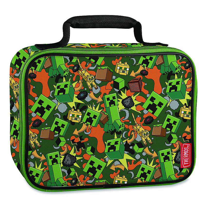 Thermos Minecraft Soft Lunch Box, 9.5" x 3.75" x 7.5", Green/Orange/Gray (K224055006ST)