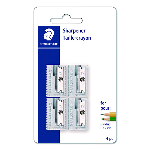 Staedtler Handheld Manual Pencil Sharpener, 2.95 x 4.72 x 0.79, Gray/Silver, 4/Pack (510581BKA6)