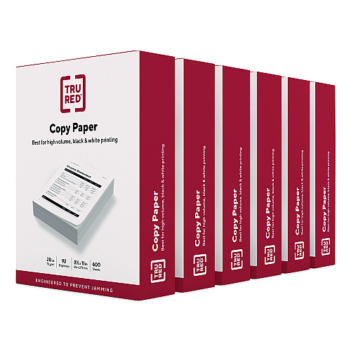 TRU RED Copy Paper, 92 Bright, 20 lb Bond Weight, 8.5 x 11, 600 Sheets/Ream, 6 Reams/Carton (TR62091)