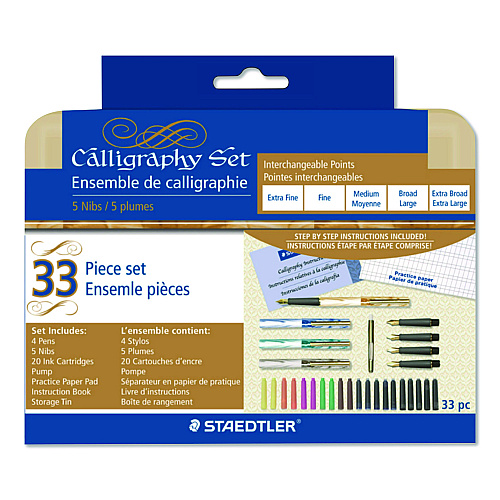 Staedtler Master the Art of Calligraphy Fountain Pen Set, 33 Pieces, (5) Nib Sizes, (7) Ink Colors, (4) Barrel Colors (899SM5NA)