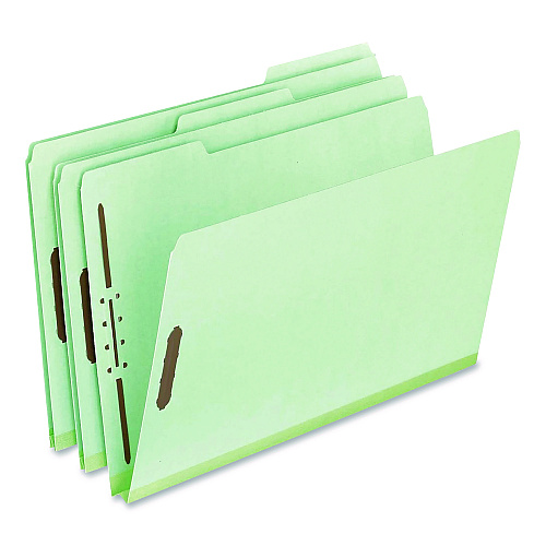 Pendaflex Colored Pressboard Top Tab Fastener Folders, 1" Expansion, 2 Fasteners, Legal Size, Light Green Exterior, 25/Box (17183)