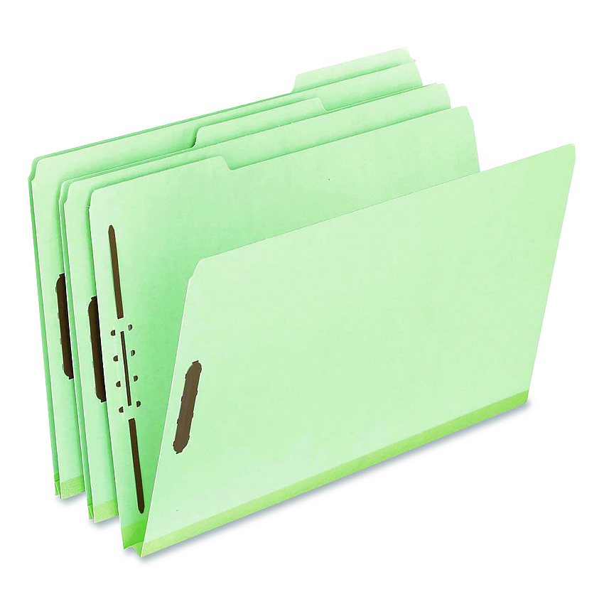 Pendaflex Colored Pressboard Top Tab Fastener Folders, 1" Expansion, 2 Fasteners, Legal Size, Light Green Exterior, 25/Box (17183)