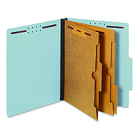 Pendaflex Pressboard Classification Folders with Two Full-Pocket Dividers, 2.5" Expansion, 6 Fasteners, Letter Size, Light Blue, 10/Box (24081P)