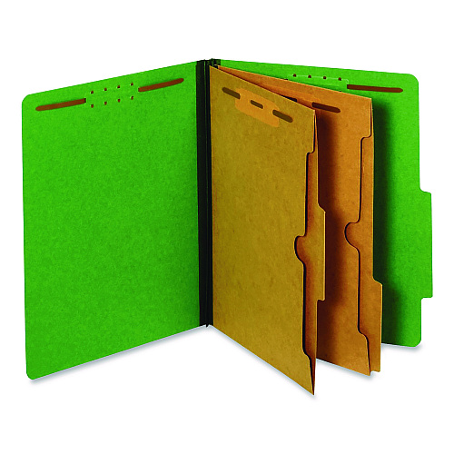Pendaflex Pressboard Classification Folders with Two Full-Pocket Dividers, 2.5" Expansion, 6 Fasteners, Letter Size, Dark Green, 10/Box (24083P)