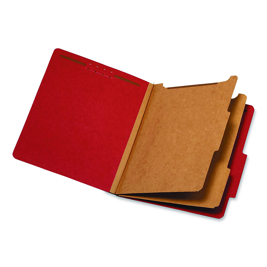 Pendaflex Colored Pressboard Top Tab Classification Folders, 2.5" Expansion, 2 Dividers, 6 Fasteners, Letter Size, Bright Red, 10/Box (24131P)