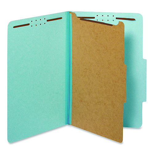 Pendaflex Colored Pressboard Top Tab Classification Folders, 1.75" Expansion, 1 Divider, 4 Fasteners, Legal Size, Light Blue, 10/Box (28730P)